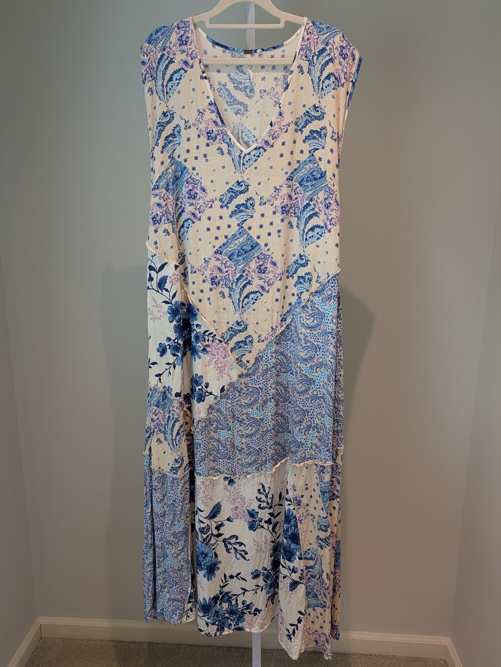 Free People Desert Flower Patched Maxi Dress Bohemian Patchwork Oversized XS